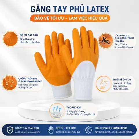 Găng tay bảo hộ lao động phủ cao su da cam, găng tay phủ sơn, găng tay lao động - GDCNYLON15G