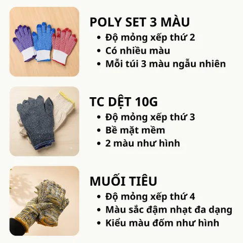 Sỉ 500 Đôi Găng Tay Len Dệt Sợi Việt Dương Nhiều Lựa Chọn Cho Lao Động + Làm Vườn + Công trình