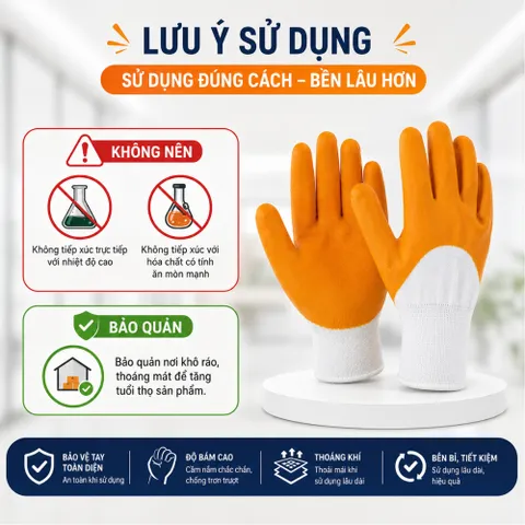 Găng tay bảo hộ lao động phủ cao su da cam, găng tay phủ sơn, găng tay lao động - GDCNYLON15G