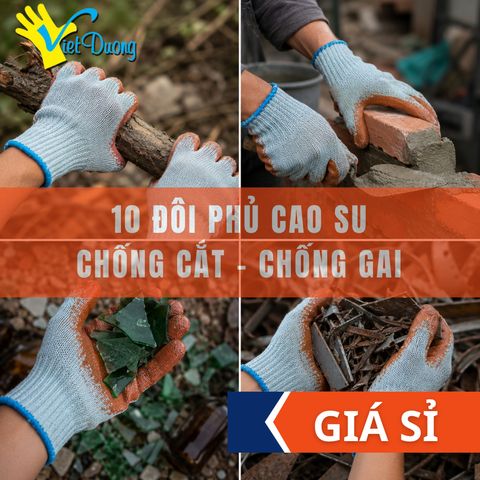 COMBO 10 Đôi Găng Tay Phủ Cao Su Cam  Việt Dương Dệt 10 Kim Làm Vườn Cơ Khí Xây Dựng - 10GDC10KIM