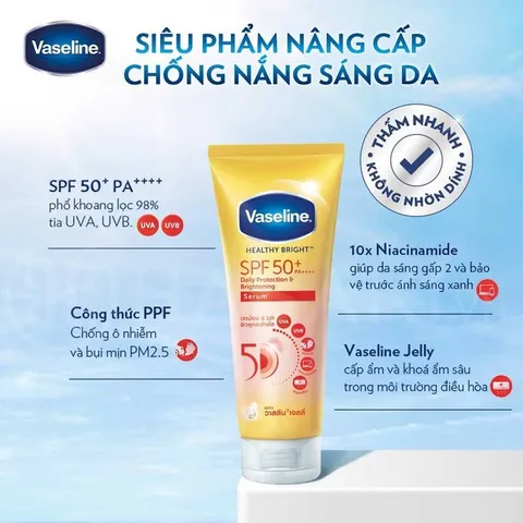 Sữa Dưỡng Thể Dạng Serum Chống Nắng và Nâng Tone Da Vaseline Daily Protection & Brightening Serum SPF50+ PA++++ 300ml [hàng nhập khẩu]