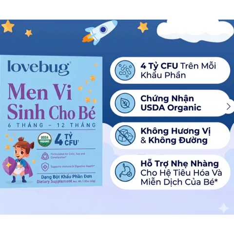 Men Vi Sinh Lovebug Baby 4 Tỷ CFU Organic USDA Mỹ