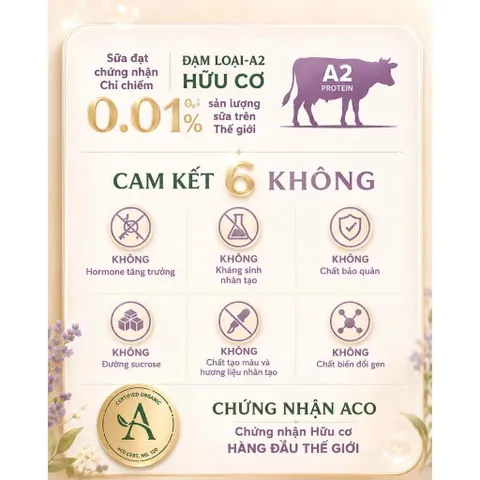 Sữa bột A2 nguyên kem hữu cơ cao cấp A2 Organic Premium Full Cream 800gr