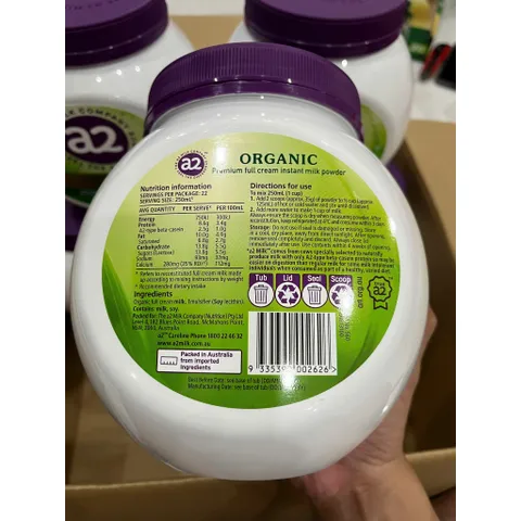 Sữa bột A2 nguyên kem hữu cơ cao cấp A2 Organic Premium Full Cream 800gr