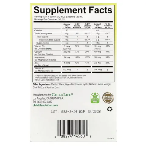 Canxi Lỏng Childlife Liquid Calcium Magie Kẽm Vitamin D3 474ml Mỹ