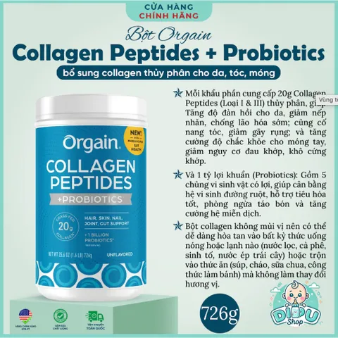 Date 2027 Bột Collagen Orgain Collagen Peptides Và Probiotics 726g Hàng Mỹ