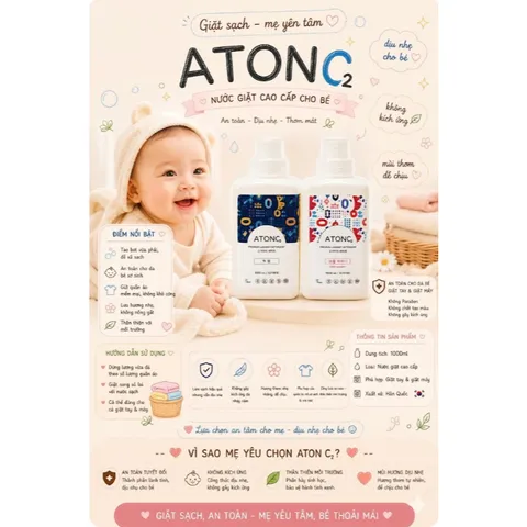 GIẶT/XẢ ATONO2 thuần chay cao cấp Hàn Quốc cho bé từ 0m+ (1000ml)