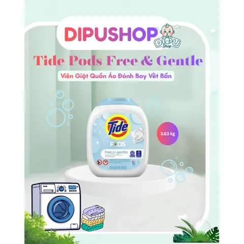 Bình viên giặt xả Tide Pods Free & Gentle Mỹ giúp trắng sáng quần áo, phù hợp da nhạy cảm da em bé