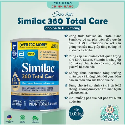 [DATE 2027] 1.02kg  Sữa Bột Similac 360 Total Care Mỹ Trí Não Miễn Dịch Cho Bé 0-12 Tháng
