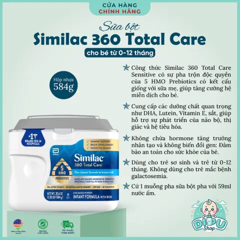 584g Sữa Bột Similac 360 Total Care Mỹ 5HMO Phát Triển Toàn Diện Miễn Dịch Cho Bé 0-12 Tháng