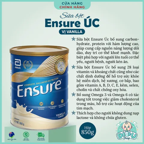 850g Sữa Ensure Úc 24 Vitamin Phục Hồi Sức Khỏe Người Lớn