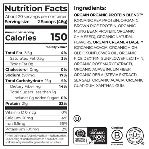 920g Bột Protein Thực Vật Orgain Organic 21g Socola USDA Mỹ <1g đường