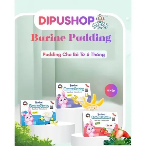 [DATE 12/2026] Pudding Burine vỉ 6 hộp x 50g vị Vani/Chuối/Dâu cho bé từ 6m+