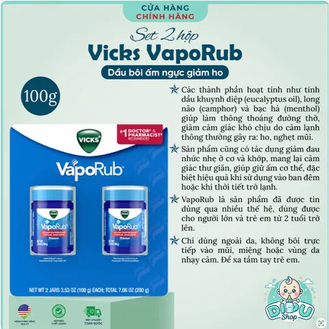 Dầu cù là Vicks Vaporub Mỹ ấm ngực giảm ho, giảm đau dành cho người lớn và trẻ em từ 2 tuổi