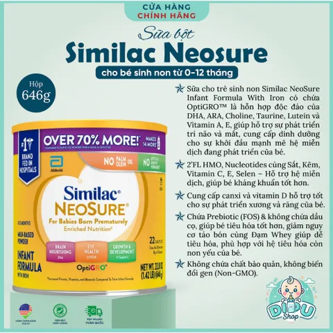 Sữa Bột Similac Neosure Mỹ Cho Bé Sinh Non Nhẹ Cân 0-12 tháng
