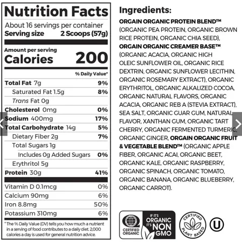 Bột Protein Thực Vật Hữu Cơ Orgain Organic 21g 50 Superfoods