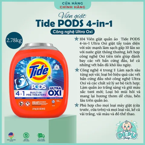 Viên Giặt Tide Pods Ultra Oxi 104 Viên - Mỹ