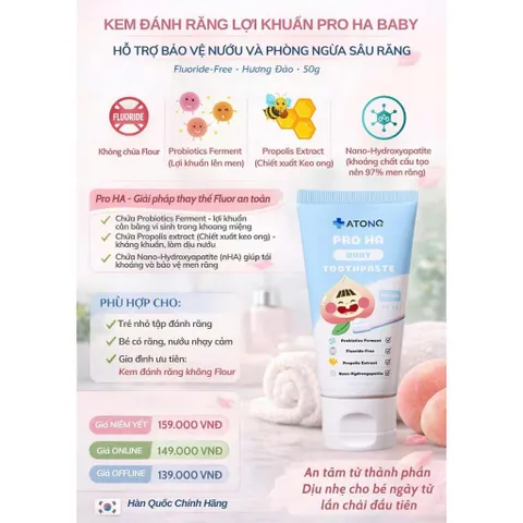 Kem đánh răng lợi khuẩn Pro HA Atono2 Hàn Quốc cho bé 6m+ ( Tuýp 50g)