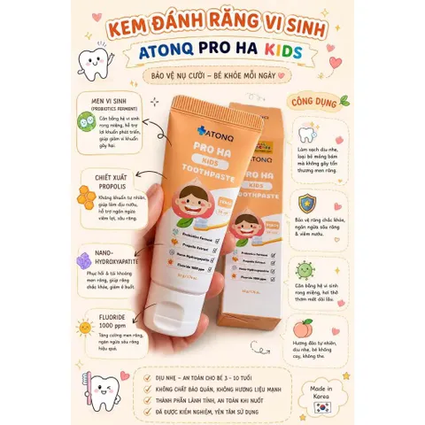 Kem đánh răng lợi khuẩn Pro HA Atono2 Hàn Quốc cho bé 6m+ ( Tuýp 50g)