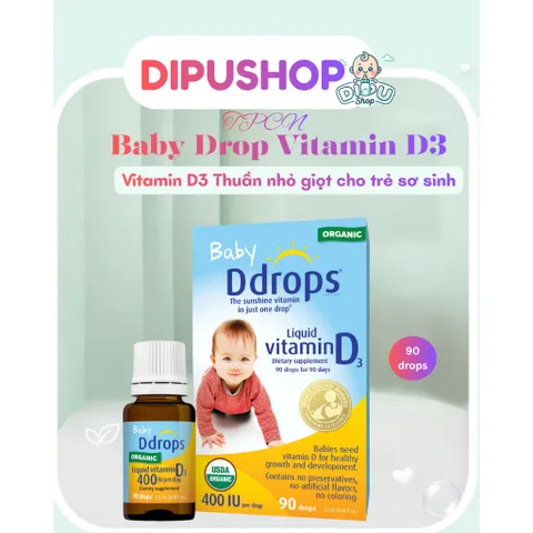 Vitamin D3 Nhỏ Giọt Baby Ddrops 400IU 90 Giọt 2.5ml Organic Mỹ