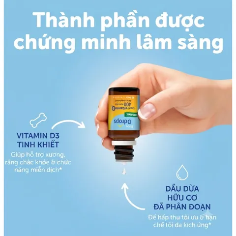Vitamin D3 Nhỏ Giọt Baby Ddrops 400IU 90 Giọt 2.5ml Organic Mỹ