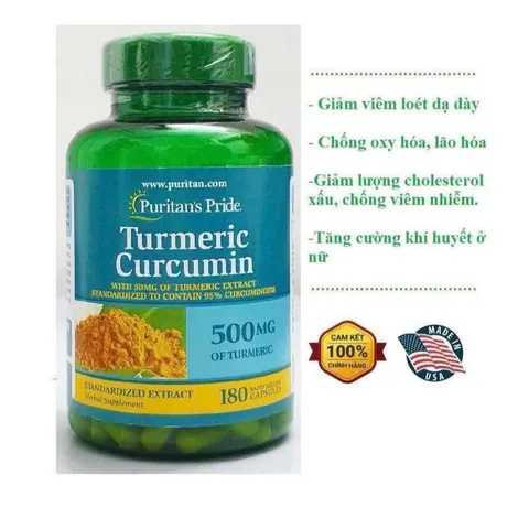 Viên uống hỗ trợ dạ dày tinh chất nghệ Turmeric Curcumin 500mg180 Puritan Pride.