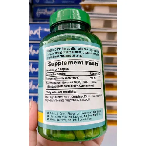 Viên uống hỗ trợ dạ dày tinh chất nghệ Turmeric Curcumin 500mg180 Puritan Pride.