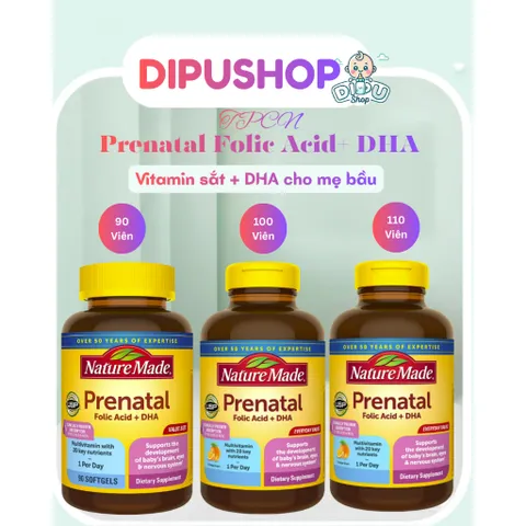 [DATE 2027] 90/100//110 viên Vitamin Mẹ Bầu Nature Made Prenatal Folic Acid + DHA