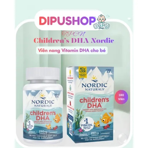 180 viên Dầu Cá Nordic Children's DHA Mini Omega 3 250mg Vị Dâu Cho Bé 3-6 Tuổi Phát Triển Trí Não
