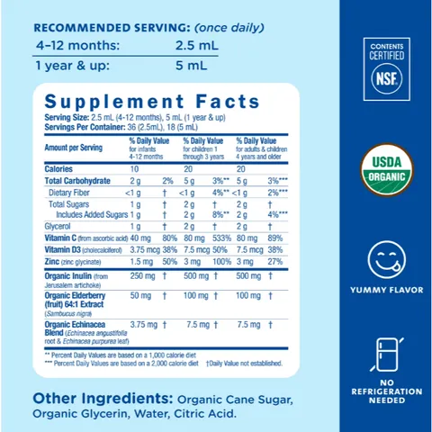 Siro tăng đề kháng hữu cơ MOMMY'S BLISS kèm prebiotic cho bé từ 4 tháng hàng Mỹ