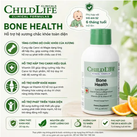 Bone Health Childlife Hỗ trợ cho bé có hệ xương chắc khỏe với hàm lượng canxi nhiều hơn- chai 473 ml