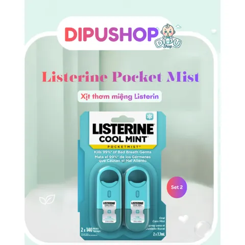 SET Xịt thơm miệng Listerin Pocket Mist Cool Mint 7,7ml*2
