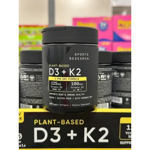 Vitamin D3 + K2 SPORTS RESEARCH SR mẫu mới Veggie Softgels