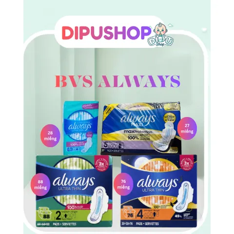 Băng vệ sinh hộp Always của Mỹ 92 miếng, 88, 76 miếng