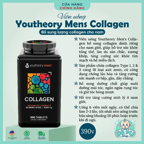 Hàng Mỹ Chính Hãng Collagen Cho Nam Youtheory Men Type 1 2 3 Hộp 390 Viên