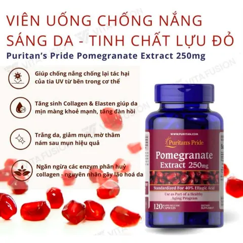 Viên Uống Lựu Chống Nắng Nội Sinh, Trắng Da, Giảm Nám Pomegranate Extract 250mg Puritan's Pride
