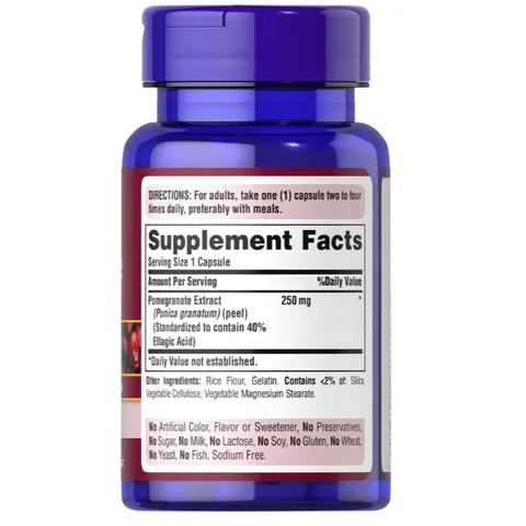 Viên Uống Lựu Chống Nắng Nội Sinh, Trắng Da, Giảm Nám Pomegranate Extract 250mg Puritan's Pride