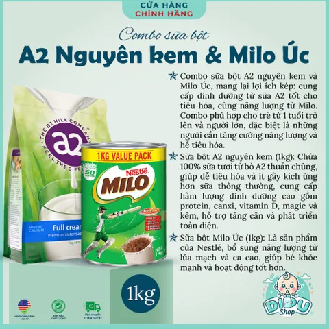 Combo SỮA A2 NGUYÊN KEM MILO 1kg