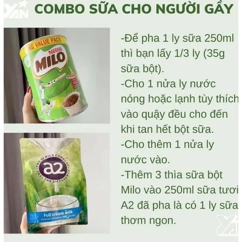 Combo SỮA A2 NGUYÊN KEM MILO 1kg