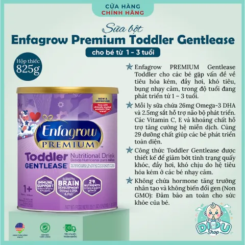 825g Sữa Enfagrow Premium Gentlease Tím 825g cho bé 1-3 tuổi đầy hơi khó tiêu