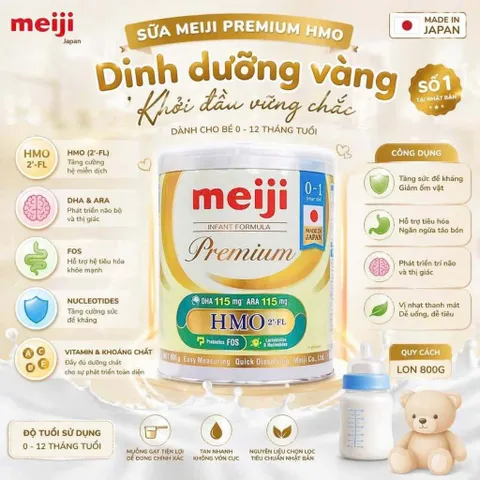 Sữa Meiji Premium Nhập Khẩu Nhật Bổ Sung HMO DHA Tăng Đề Kháng Cho Bé 0-3 Tuổi