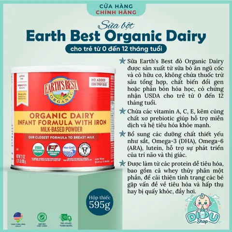 [Hàng Mỹ Bay Air] Sữa bột hữu cỡ Earth Best Organic Cho bé 0-3 tuổi