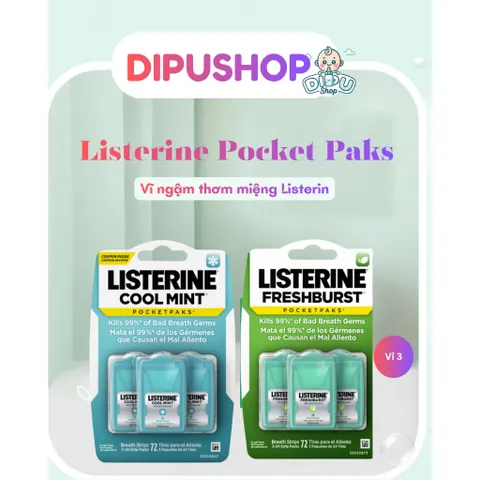Miếng ngậm thơm miệng Listerine Pocketpaks (Vĩ 3 hộp x 24 miếng)