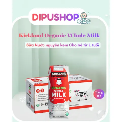 [DATE 2027 VỎ NHÒE DATE] Sữa tươi Organic Whole Milk Kirkland thùng 18 hộp
