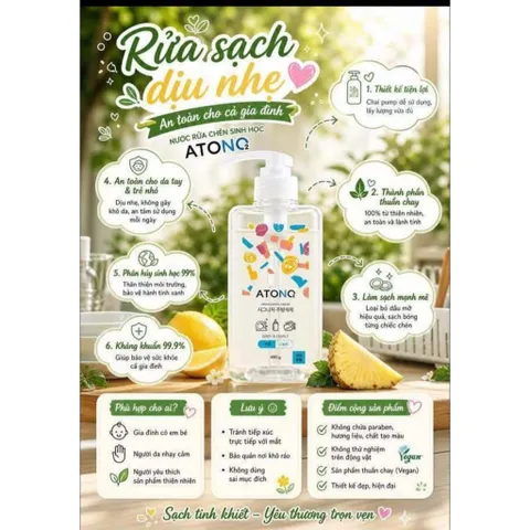 CHAI Nước Rửa Bình Sữa, Chén Bát Và Rau Củ Quả Thuần Chay Atono2 460ml