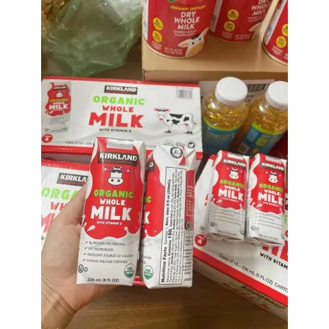 [DATE 2027 VỎ NHÒE DATE] Sữa tươi Organic Whole Milk Kirkland thùng 18 hộp