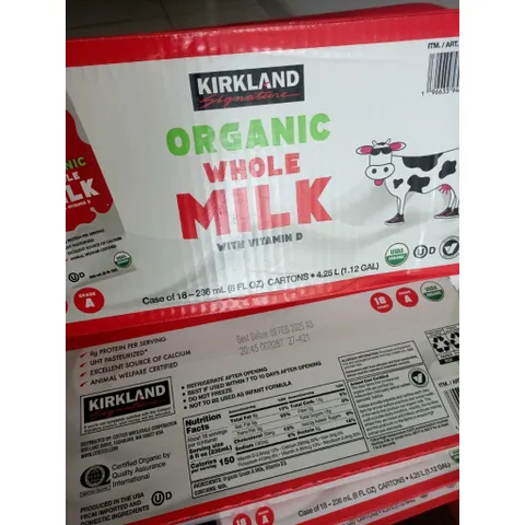 [DATE 2027 VỎ NHÒE DATE] Sữa tươi Organic Whole Milk Kirkland thùng 18 hộp