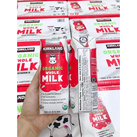[DATE 2027 VỎ NHÒE DATE] Sữa tươi Organic Whole Milk Kirkland thùng 18 hộp