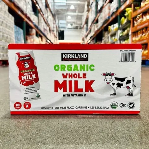 [DATE 2027 VỎ NHÒE DATE] Sữa tươi Organic Whole Milk Kirkland thùng 18 hộp