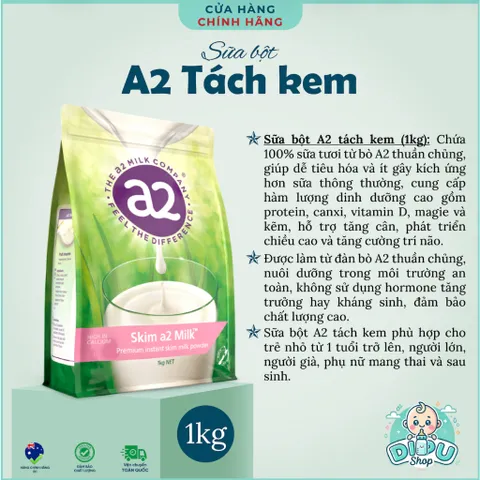 Sữa bột tách béo/nguyên kem A2 Úc 1kg